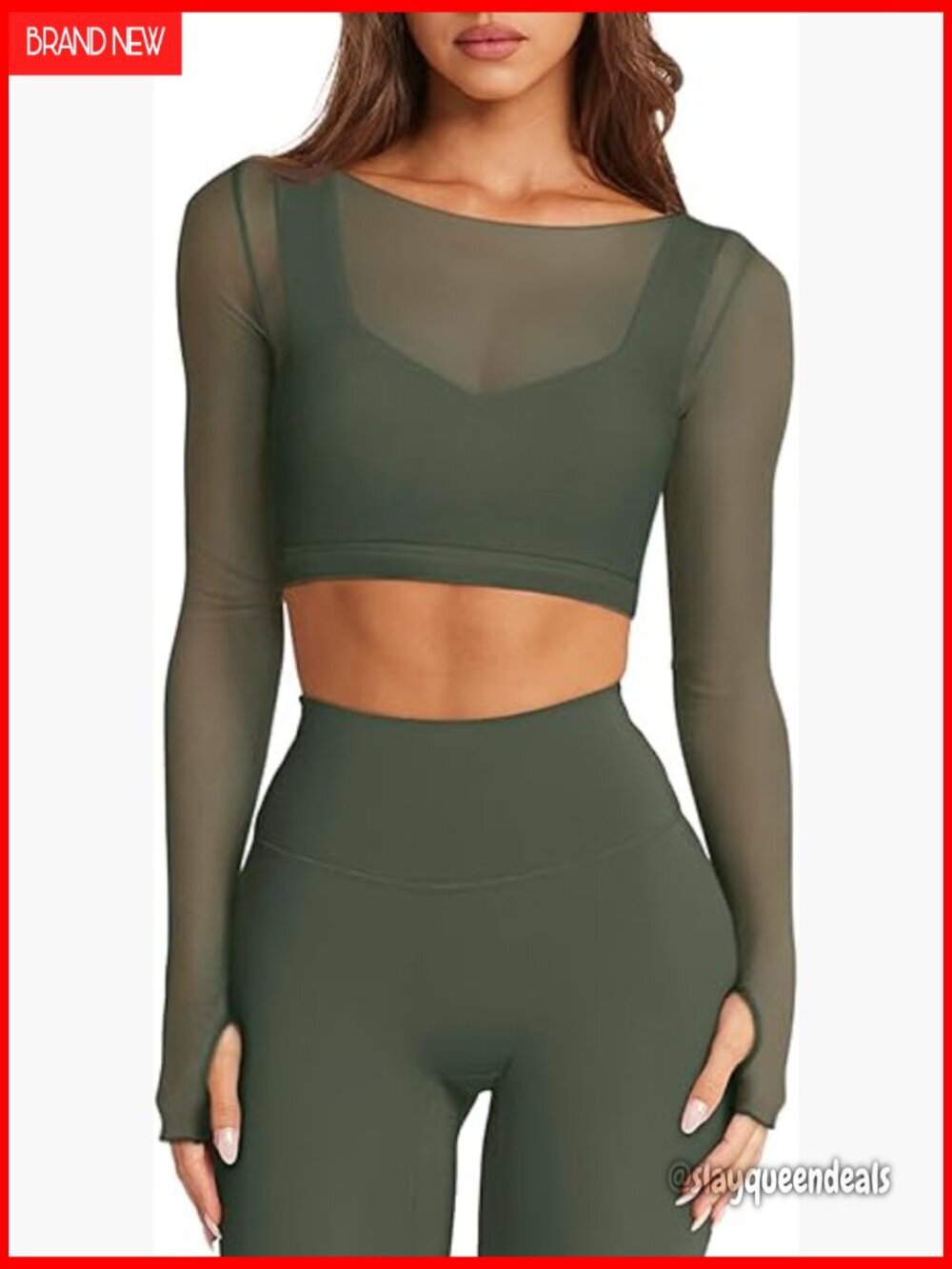 Slim Fit Mesh Crop Top with Built-in Bra, Long Sleeve Athletic Shirt